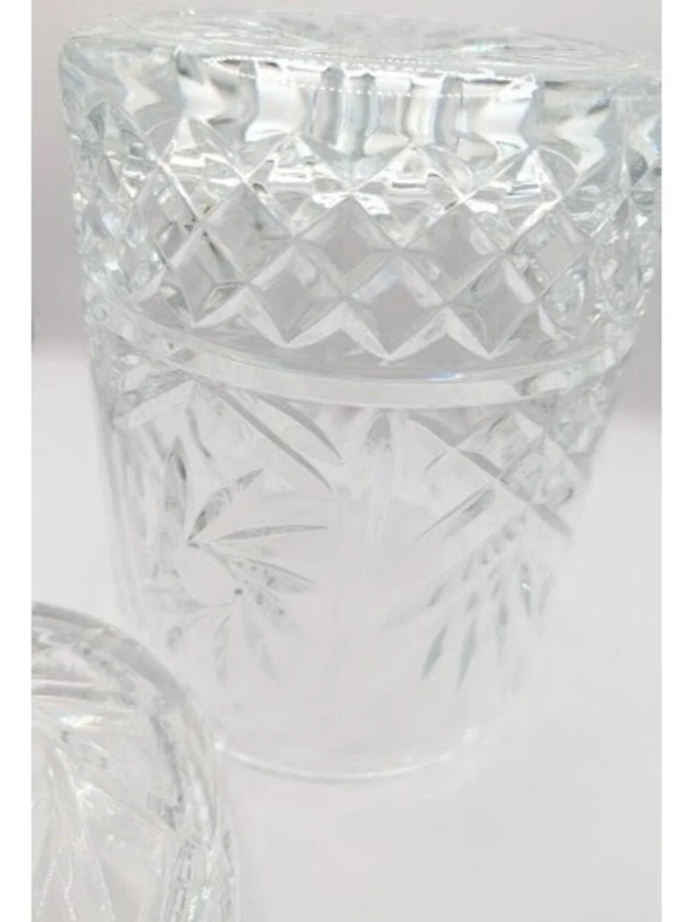 Vintage St. George Lead Crystal Biscuit Barrel Cookie Jar Lidded Fan Pinwheel